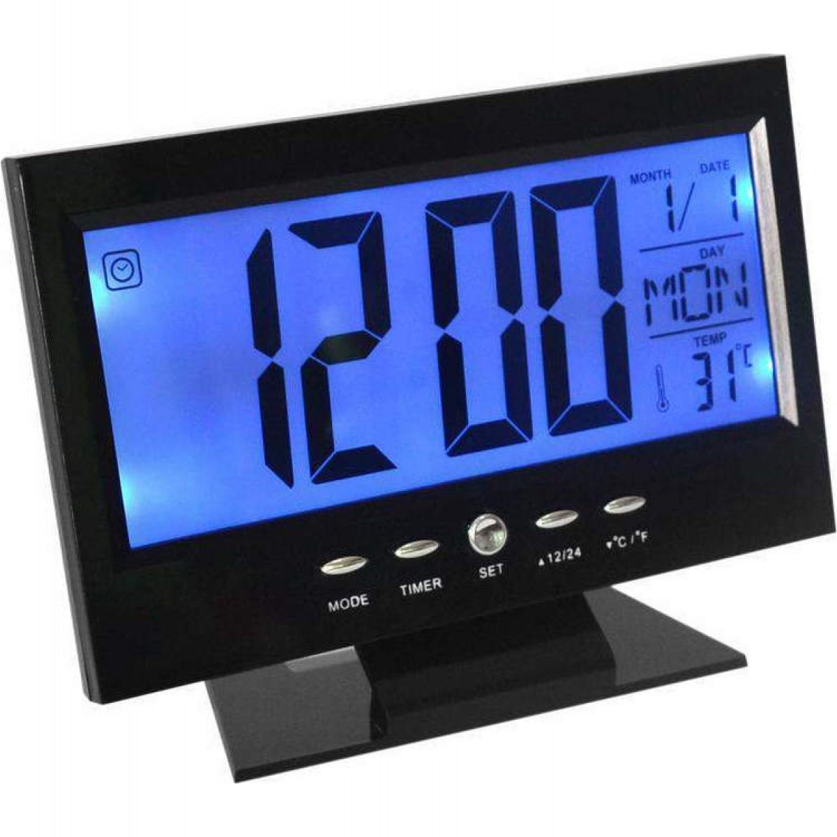 ρολόι με ξυπνητήρι, αισθητήρα ήχου, lcd οθόνη, θερμοκρασία voice control back-light lcd clock